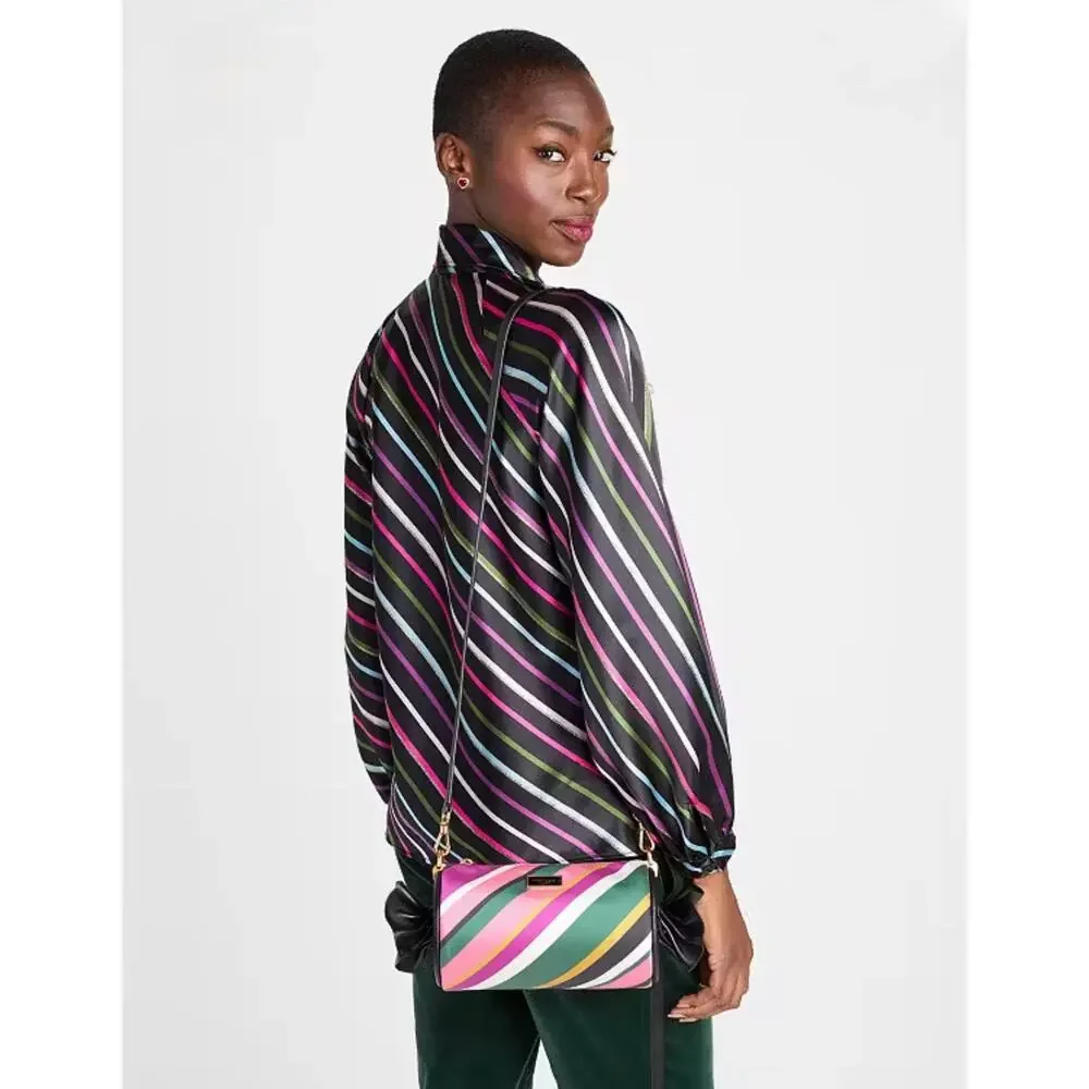 Kate Spade Women's Black Multi Party Stripe Tie-Neck Blouse Size XS